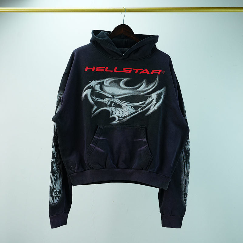 Hellstar Airbrushed Skull Hoodie Black