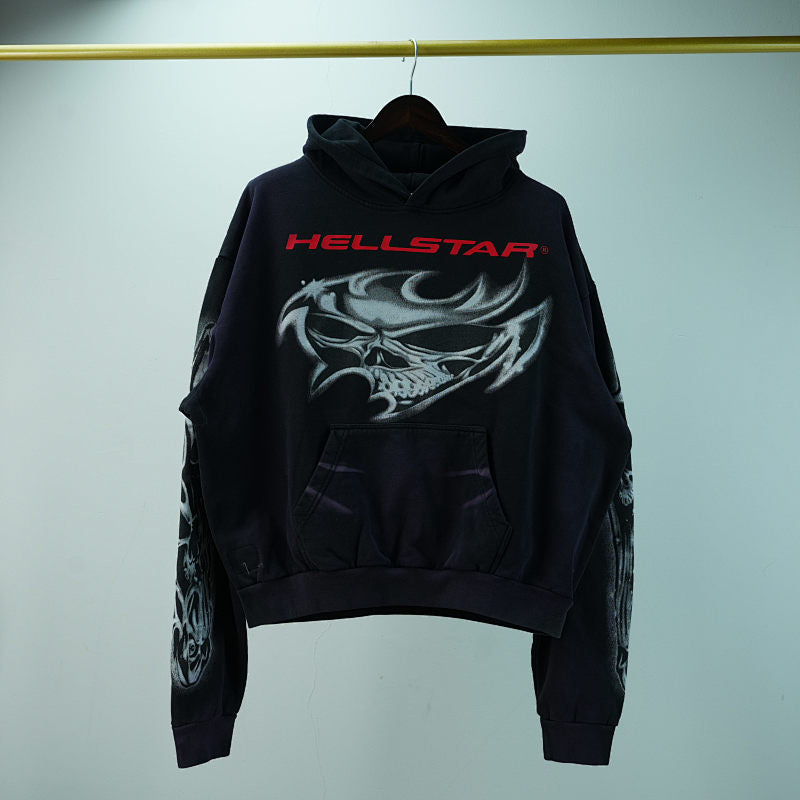 Hellstar Airbrushed Skull Hoodie Black