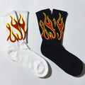 Flame Print Crew Socks - White/Black/Red/Yellow
