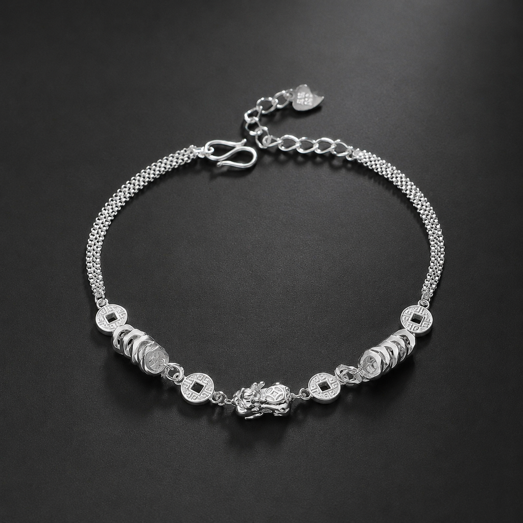 Fortune in Motion-Coin Bracelet with 999 Fine Silver Pixiu
