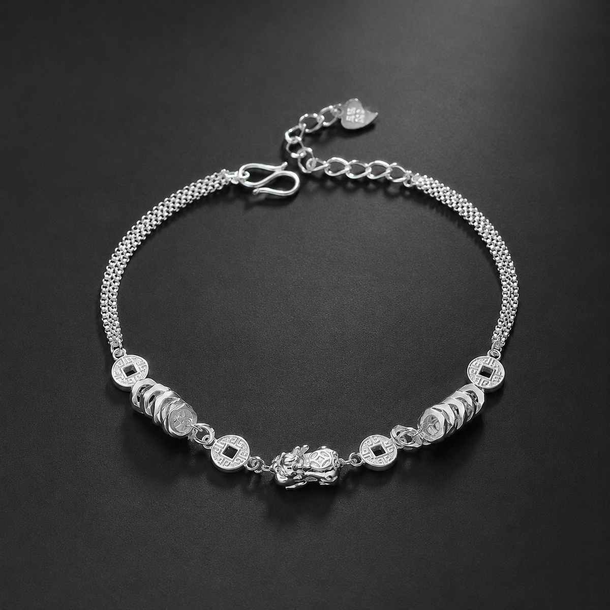 Fortune in Motion-Coin Bracelet with 999 Fine Silver Pixiu