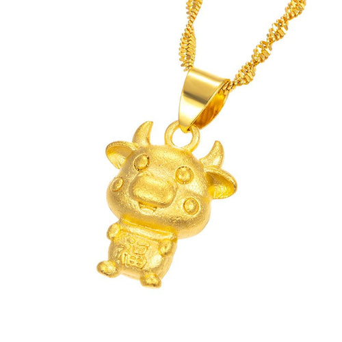 2021 Chinese New Year Zodiac OX 24k Gold Pendant Necklace