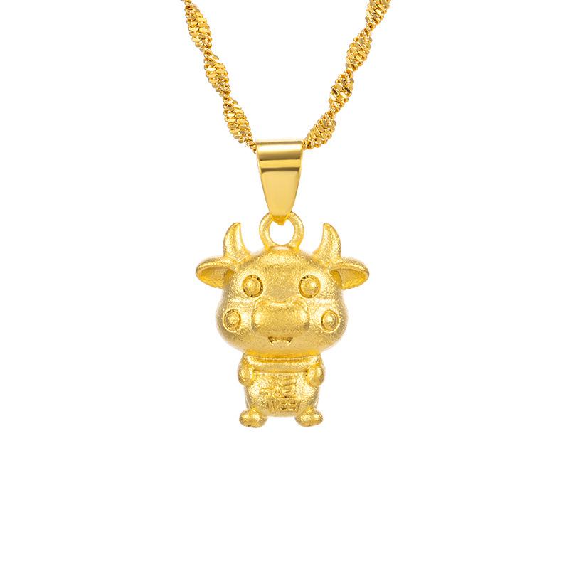 2021 Chinese New Year Zodiac OX 24k Gold Pendant Necklace