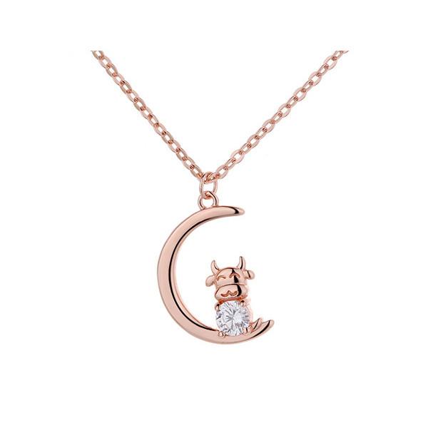 2021 Chinese New Year Zodiac OX Diamond Gold Pendant Necklace