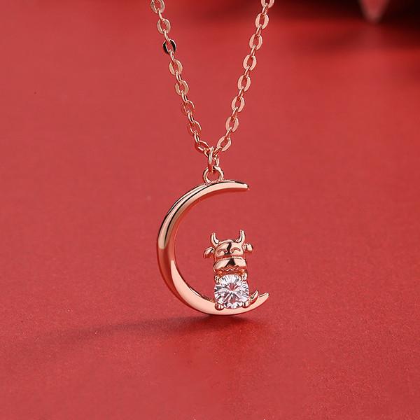2021 Chinese New Year Zodiac OX Diamond Gold Pendant Necklace