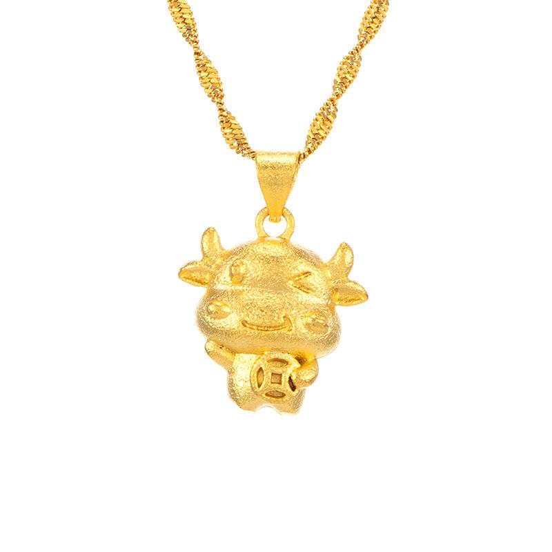 2021 Chinese New Year Zodiac OX Feng Shui Coin 24k Gold Pendant Necklace