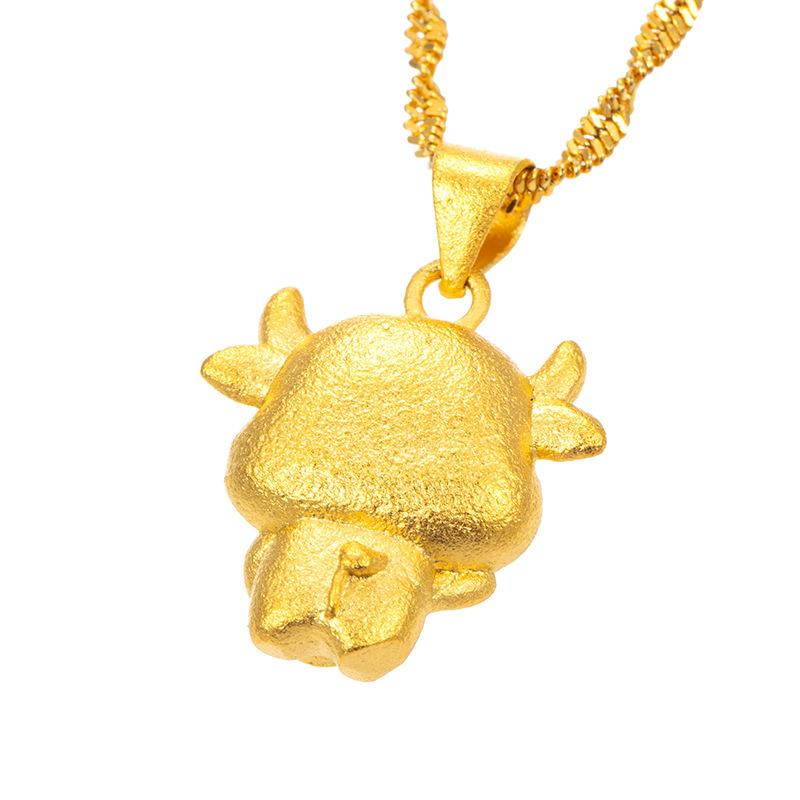2021 Chinese New Year Zodiac OX Feng Shui Coin 24k Gold Pendant Necklace