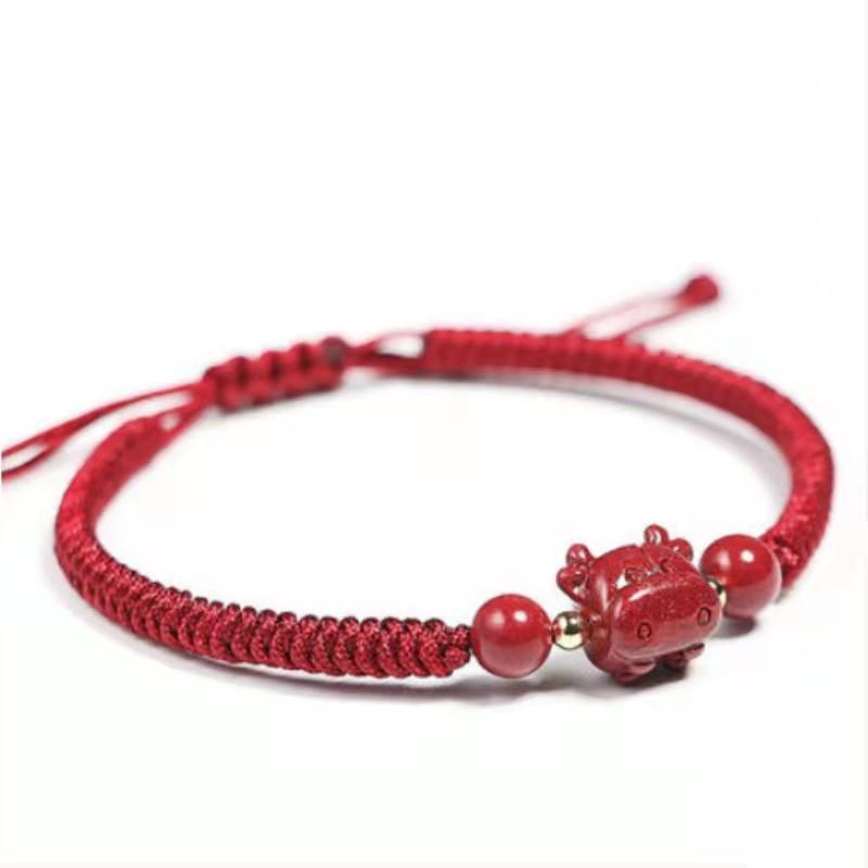 2021 Chinese New Year Zodiac OX Natural Red Cinnabar Bead Protection Bracelet