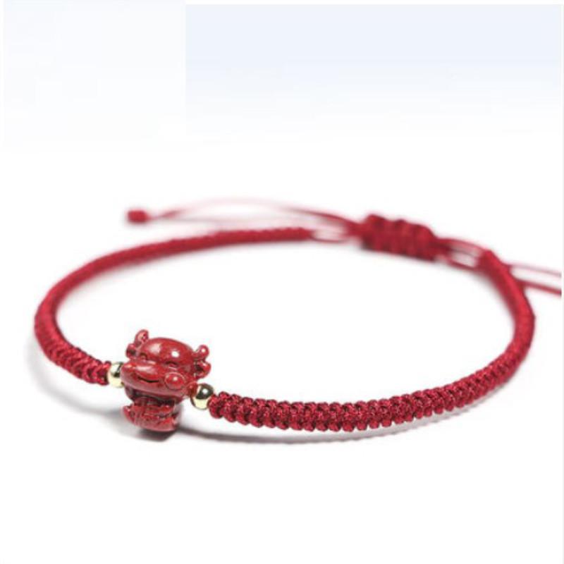 2021 Chinese New Year Zodiac OX Natural Red Cinnabar Bead Protection Bracelet