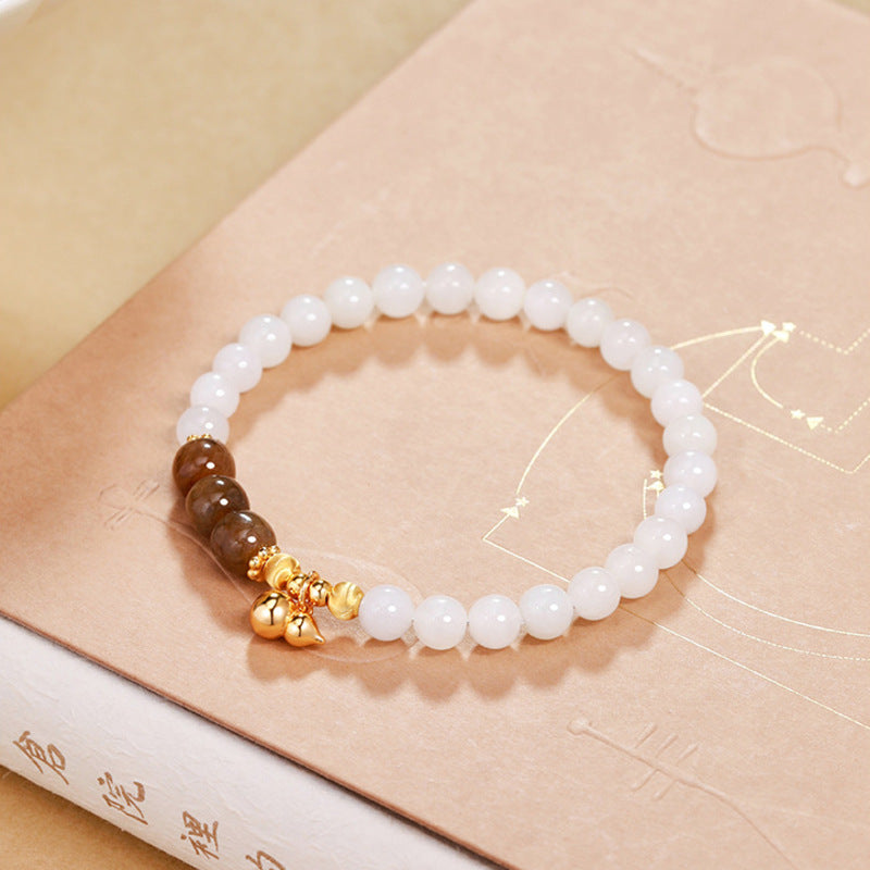 Gold-Plated Silver Gourd White Nephrite Jade Bracelet-Gentle Fortune