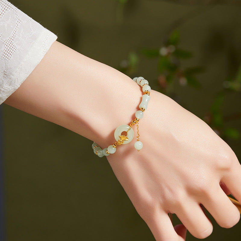 Nephrite Jade Peace Buckle Silver Bracelet-Autumn Grace