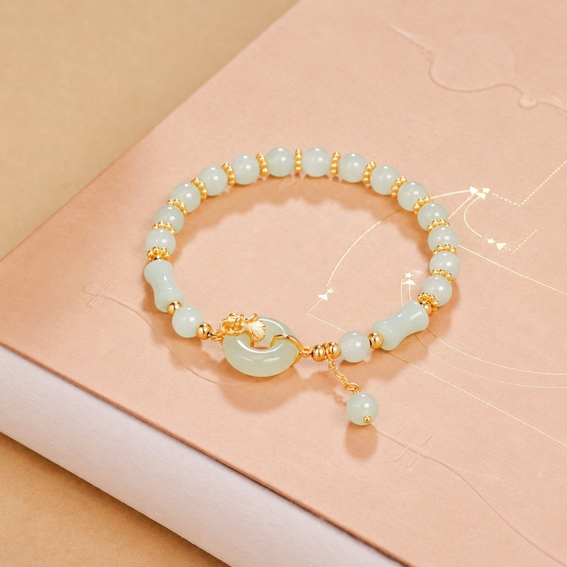 Nephrite Jade Peace Buckle Silver Bracelet-Autumn Grace