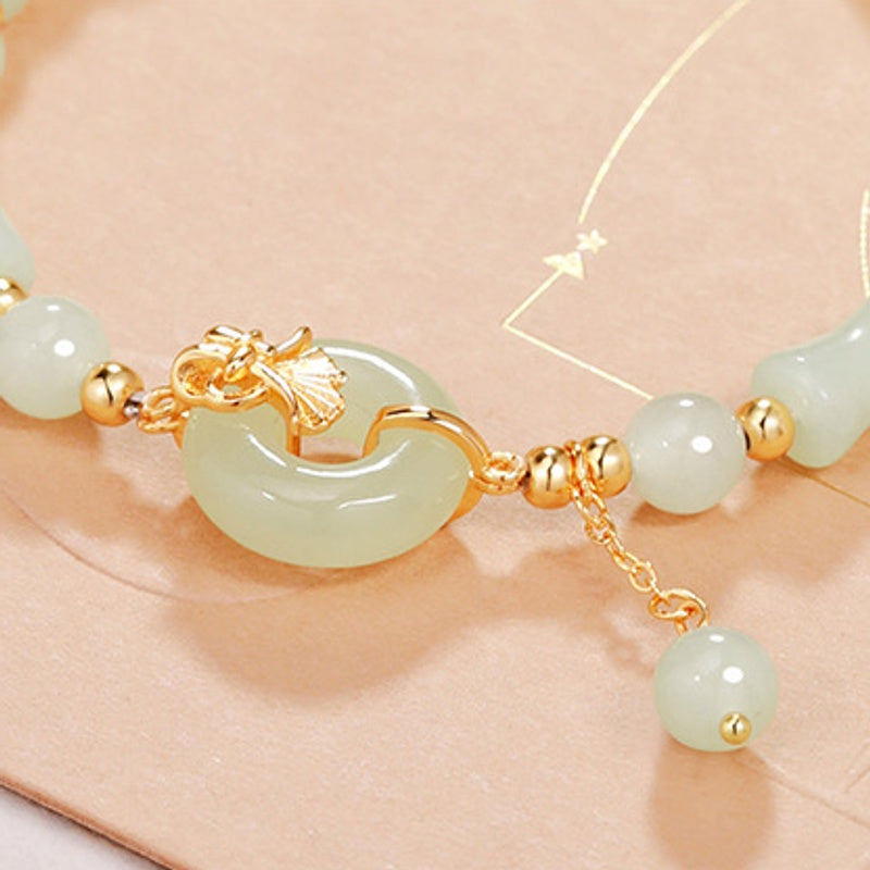 Nephrite Jade Peace Buckle Silver Bracelet-Autumn Grace