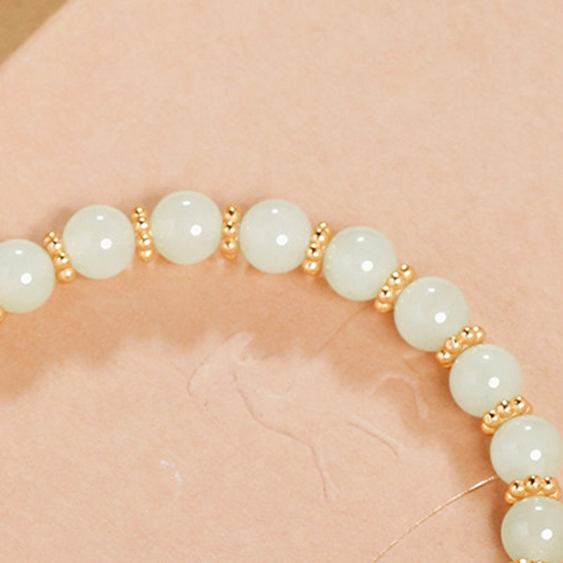 Nephrite Jade Peace Buckle Silver Bracelet-Autumn Grace