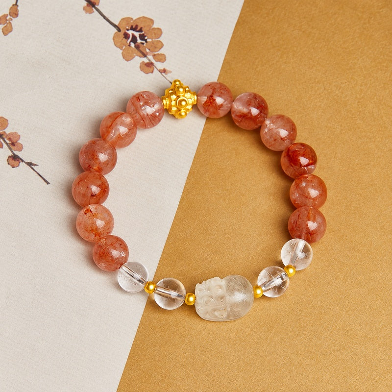 Lemon Quartz Pixiu Red Inclusion Quartz Bracelet-Warm Wishes