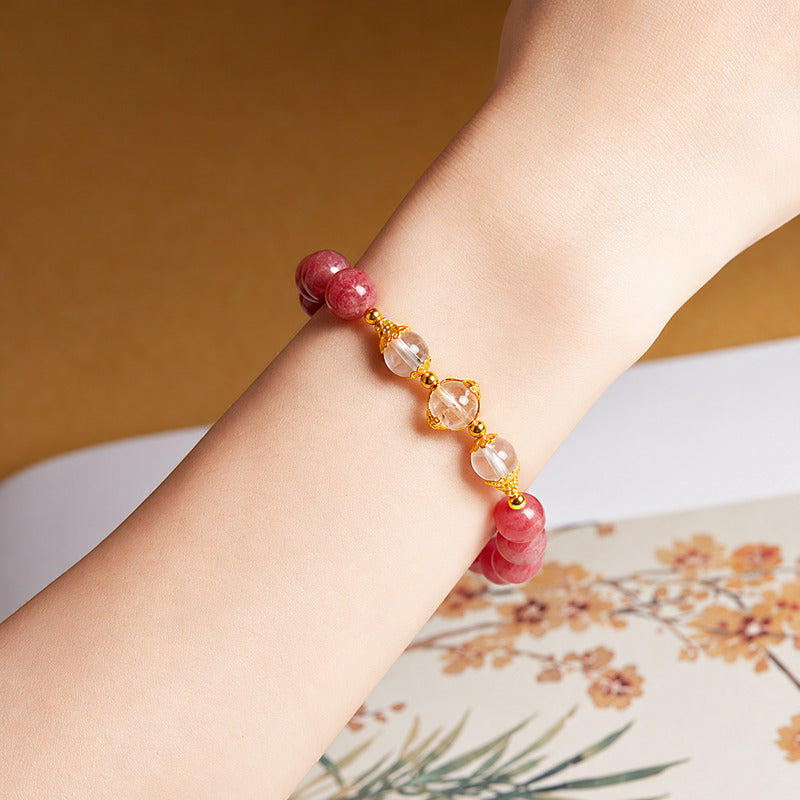 Clear Quartz Wealth Deity Rhodonite Bracelet-Warm Blessings