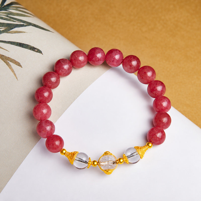 Clear Quartz Wealth Deity Rhodonite Bracelet-Warm Blessings