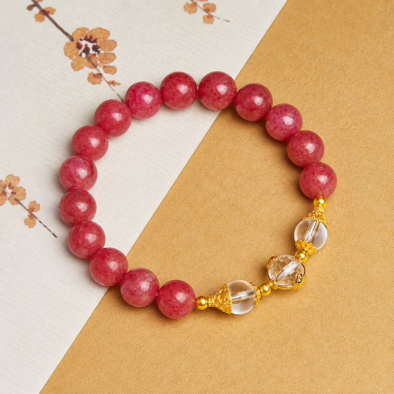 Clear Quartz Wealth Deity Rhodonite Bracelet-Warm Blessings