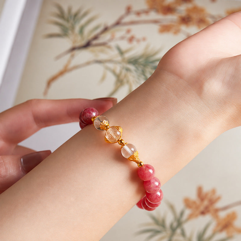 Clear Quartz Wealth Deity Rhodonite Bracelet-Warm Blessings