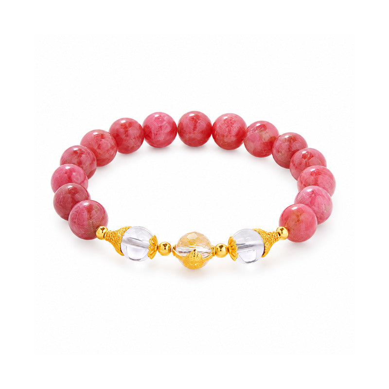 Clear Quartz Wealth Deity Rhodonite Bracelet-Warm Blessings