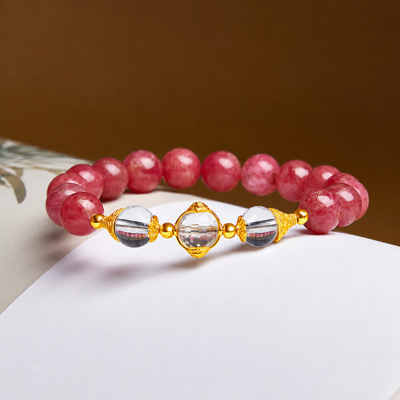 Clear Quartz Wealth Deity Rhodonite Bracelet-Warm Blessings