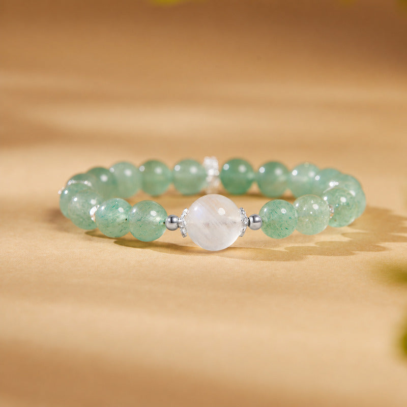 Green Strawberry Crystal Blue Moonstone Bracelet-Forest Moonlight