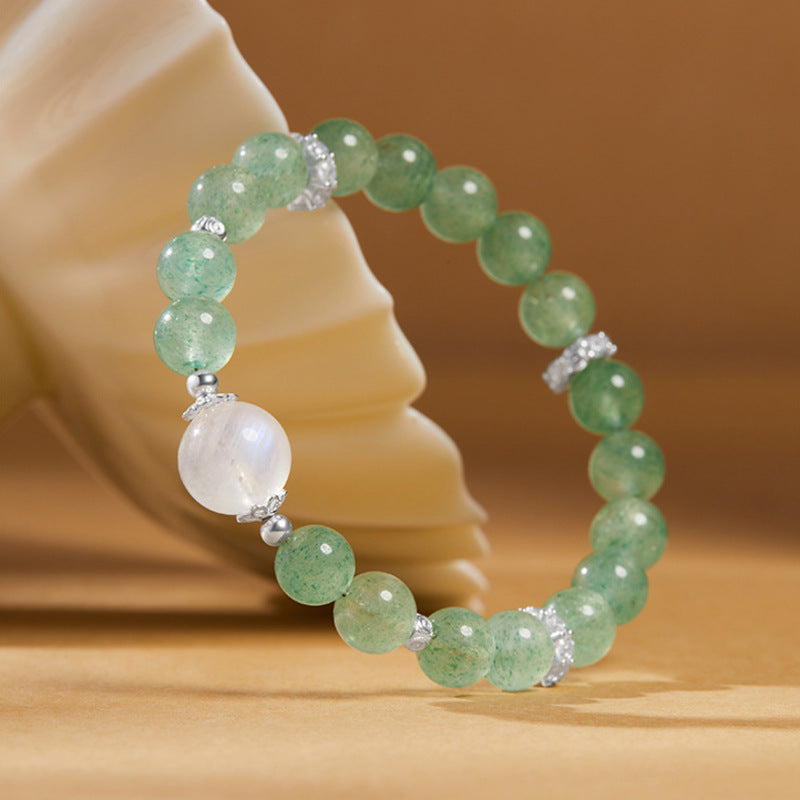 Green Strawberry Crystal Blue Moonstone Bracelet-Forest Moonlight