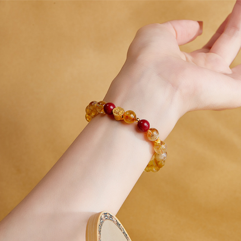 Good Fortune Symbol Yellow Quartz Bracelet-Golden Wishes