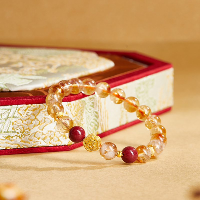 Good Fortune Symbol Yellow Quartz Bracelet-Golden Wishes
