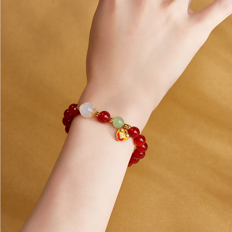 Joyful Wishes-925 Silver Heart Red Agate Bracelet