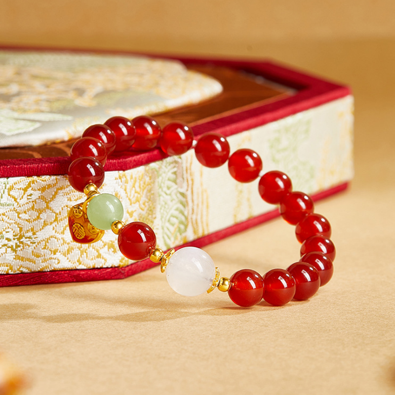 Joyful Wishes-925 Silver Heart Red Agate Bracelet