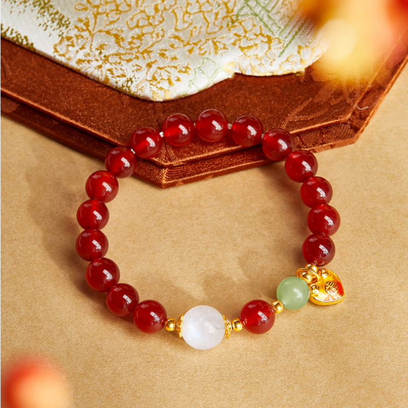 Joyful Wishes-925 Silver Heart Red Agate Bracelet