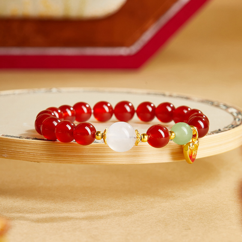 Joyful Wishes-925 Silver Heart Red Agate Bracelet