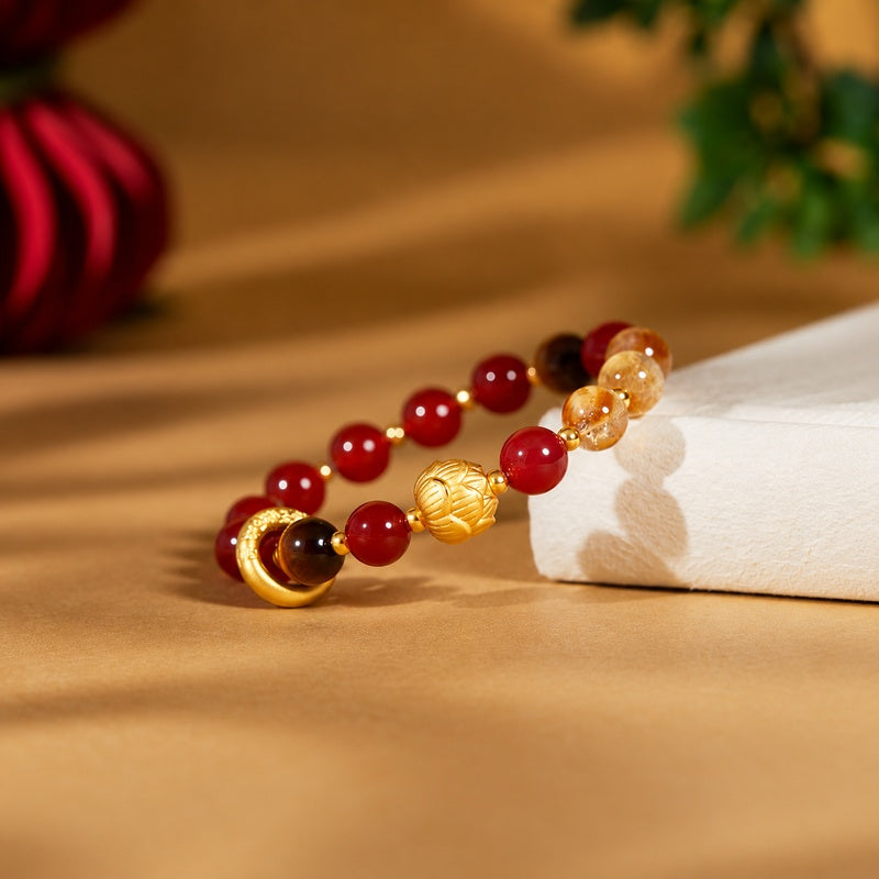Peace & Joy-999 Silver Lotus Red Agate Bracelet