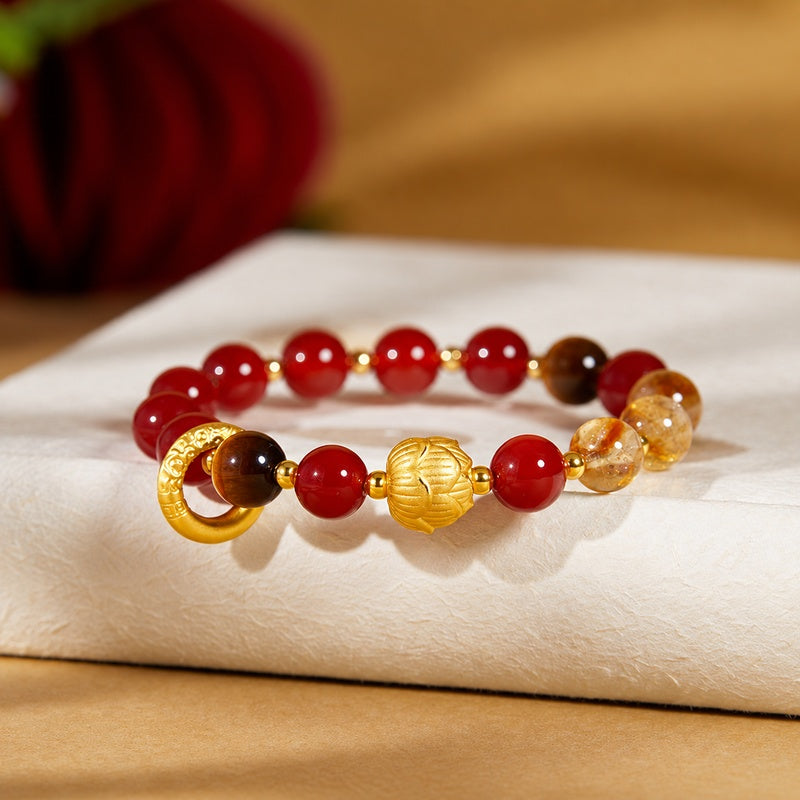 Peace & Joy-999 Silver Lotus Red Agate Bracelet