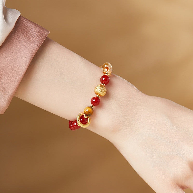 Peace & Joy-999 Silver Lotus Red Agate Bracelet