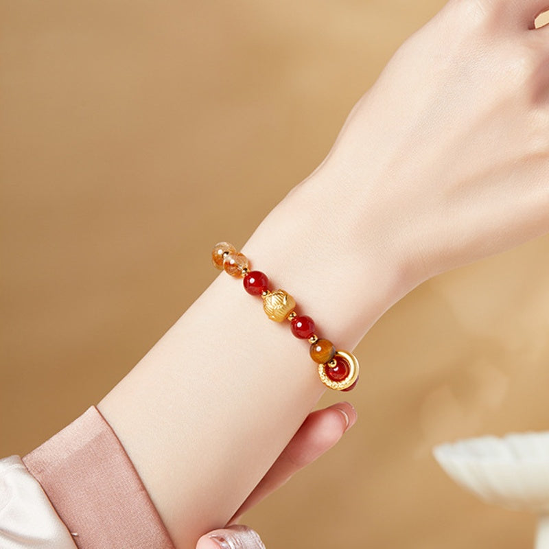 Peace & Joy-999 Silver Lotus Red Agate Bracelet
