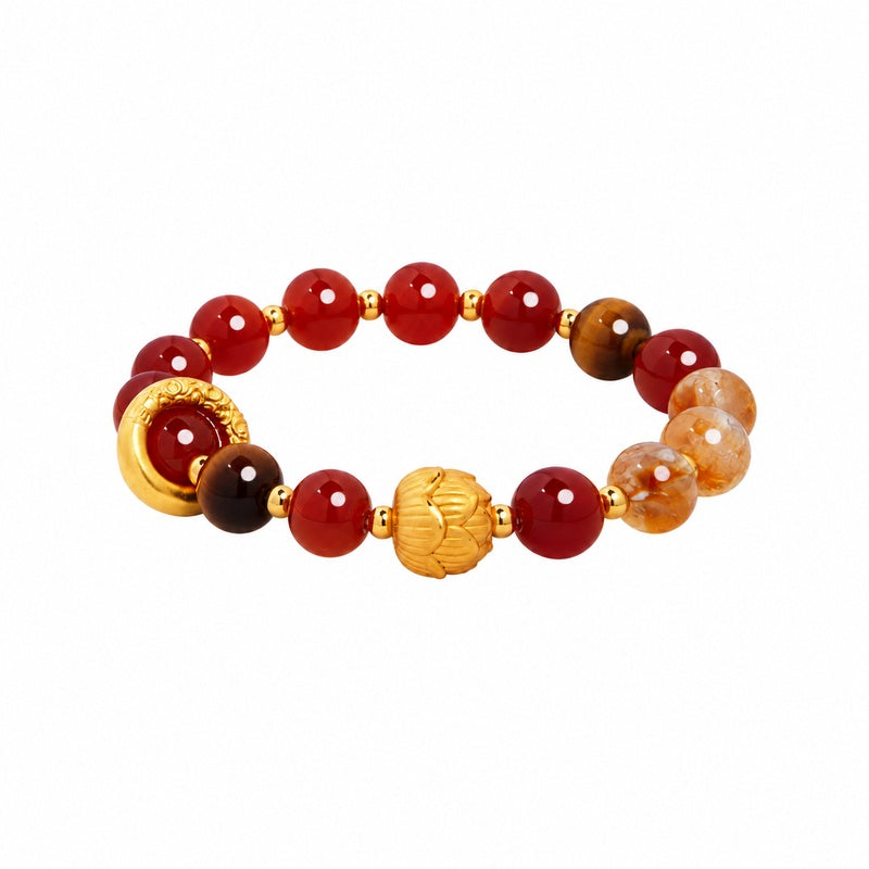 Peace & Joy-999 Silver Lotus Red Agate Bracelet