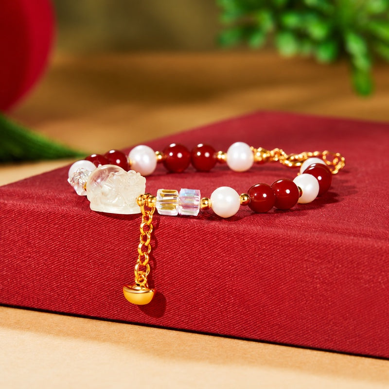 Lemon Quartz Pixiu Freshwater Pearl Bracelet-Gentle Prosperity