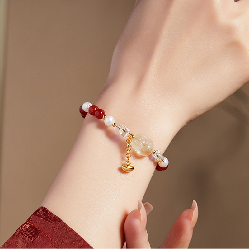 Lemon Quartz Pixiu Freshwater Pearl Bracelet-Gentle Prosperity