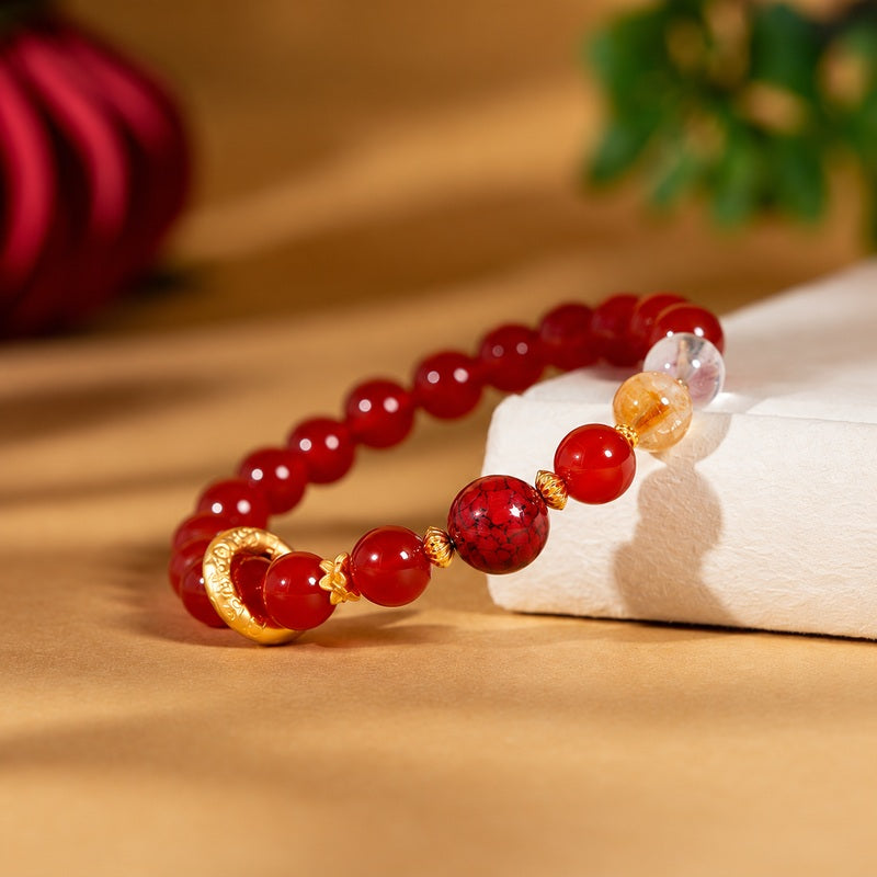 Silver Circle Red Agate Bracelet-Crimson Wishes