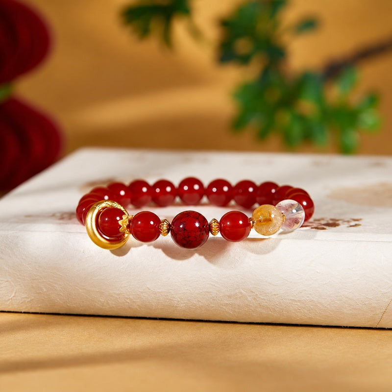 Silver Circle Red Agate Bracelet-Crimson Wishes