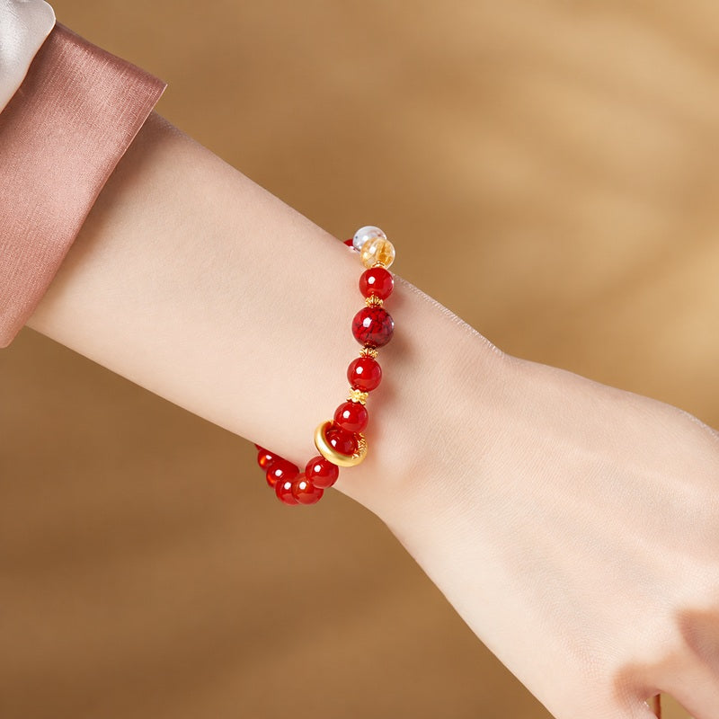 Silver Circle Red Agate Bracelet-Crimson Wishes