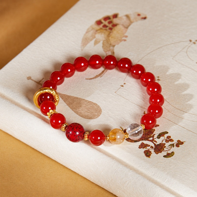 Silver Circle Red Agate Bracelet-Crimson Wishes