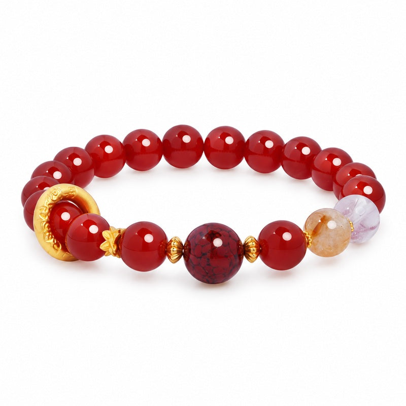 Silver Circle Red Agate Bracelet-Crimson Wishes