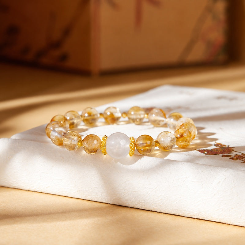 Yellow Phantom Quartz Blue Moonstone Bracelet-Golden Warmth