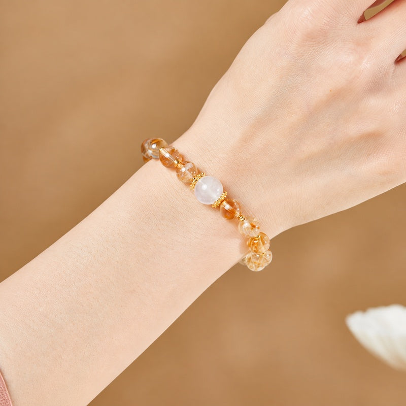 Yellow Phantom Quartz Blue Moonstone Bracelet-Golden Warmth