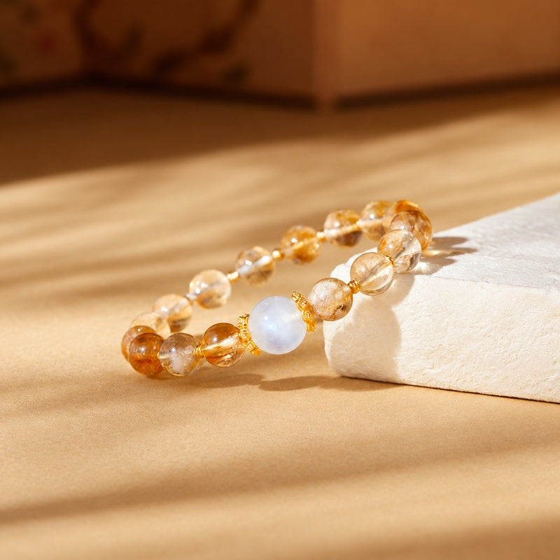 Yellow Phantom Quartz Blue Moonstone Bracelet-Golden Warmth