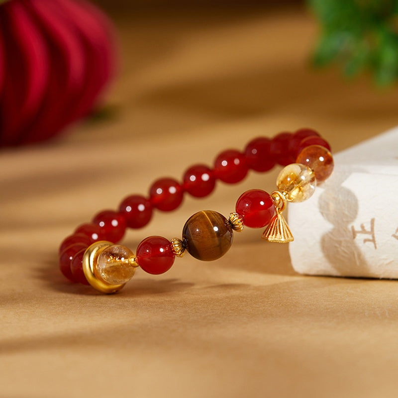 925 Silver Lotus Seedpod Red Agate Bracelet-Warm Wishes