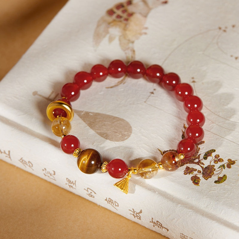925 Silver Lotus Seedpod Red Agate Bracelet-Warm Wishes